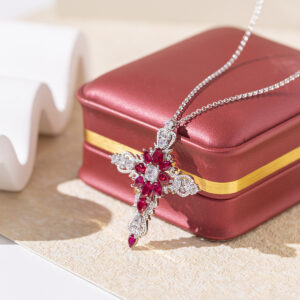 362#Cultivate ruby cross pendant S925 silver European and American minimalist high-end necklace spot wholesale