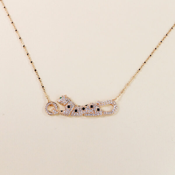 386#Gaoding New Product Spotted Leopard Necklace Plated with 14k Gold Enamel, Burnt Blue Black Flower, Full Diamond Gold Leopard Women's Clavicular Chain - Image 2