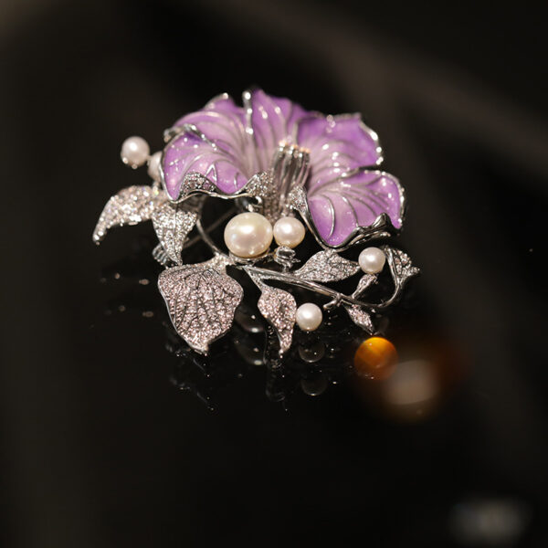 392#Advanced Romantic Purple Sunset Flower Chest Original Design Natural Freshwater Pearl Plant Flower Art Chest Customization - Image 3