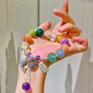 417#925 silver natural purple lithium pyroxene flower amethyst yellow crystal peacock stone white crystal multi treasure bracelet bracelet bracelet bracelet