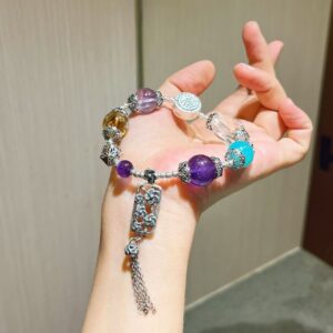 423#925 sterling silver vintage style high-quality boutique natural amethyst and white crystal multi treasure bracelet bracelet bracelet