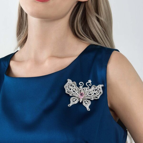 273#Banquet jewelry luxury designer butterfly brooch women's super beautiful and sparkling full diamond zircon coat pin ring dual-use - Image 5