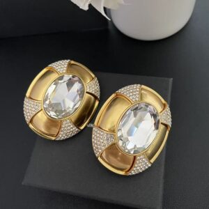 286#European and American designer's retro matte gold oval large crystal heavy industry earrings, light luxury fashion personality, high-end versatile earrings