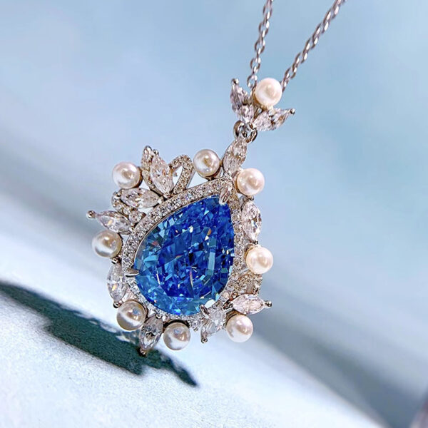 #281 S925 silver pear-shaped 11*15mm aquamarine high-carbon diamond teardrop pendant women's necklace - Image 2