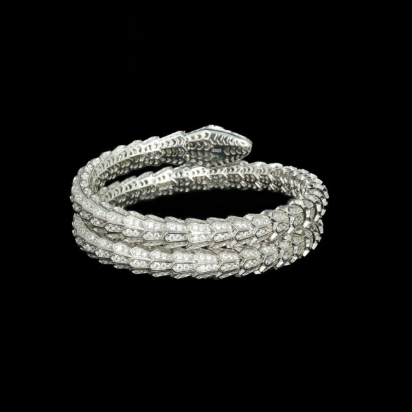 320#925 silver plated 18k gold bracelet with high carbon diamond, snake bone, wood, and green high-end jewelry for girls - Image 3