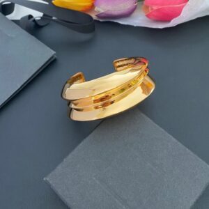 322#European and American Heavy Industries Fashion Double layered Wave Smooth Open Bracelet Women's Brass Metal Irregular Light Luxury Stacked Handpiece