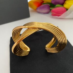 323#European and American retro metal line multi-layer cross winding bracelet with high-end feel, open mouth bracelet, designer's jewelry