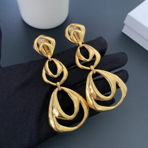 330#French vintage geometric hollow multi-layer long ear clip, light luxury, fashionable and high-end sweeping shoulder earrings