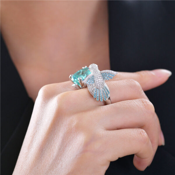 359#8-carat egg shaped 13 * 16 cultivated gemstone Paraiba designer high-end S925 silver ring - Image 5