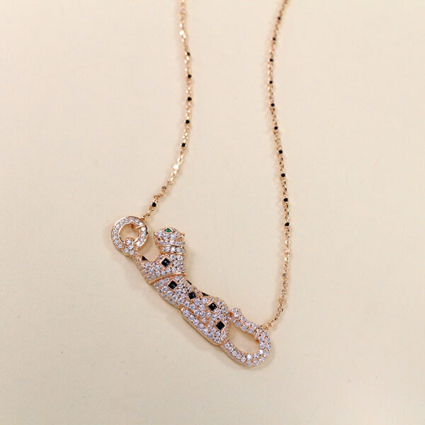 386#Gaoding New Product Spotted Leopard Necklace Plated with 14k Gold Enamel, Burnt Blue Black Flower, Full Diamond Gold Leopard Women's Clavicular Chain - Image 3