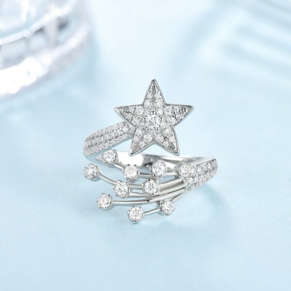 # 162 S925 Silver Light Luxury Exquisite Galaxy Five-pointed Star Full Sky Ring - Image 3