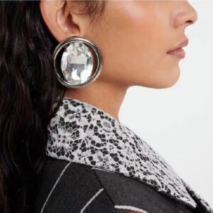 291#Designer's new AR European and American exaggerated style round large crystal ear clip simple personality fashionable female elite retro earrings