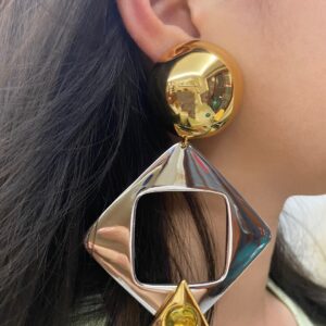 328#European and American retro geometric block diamond design fashionable ear clip temperament long sweeping shoulder unique earrings vintage earrings