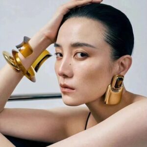 329#European and American retro geometric block diamond design fashionable ear clip temperament long sweeping shoulder unique earrings vintage earrings