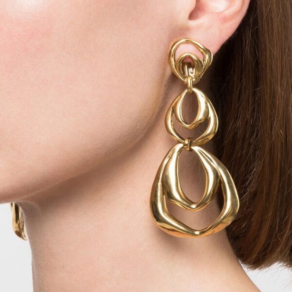 330#French vintage geometric hollow multi-layer long ear clip, light luxury, fashionable and high-end sweeping shoulder earrings - Image 6