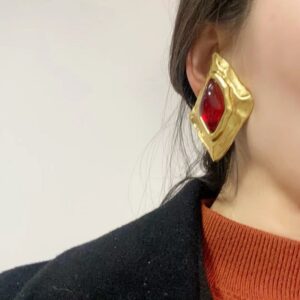 347#European and American retro irregular geometric quadrilateral ear clip, professional style, personalized vintage earrings