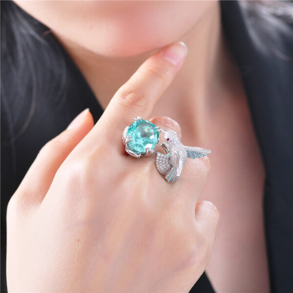 359#8-carat egg shaped 13 * 16 cultivated gemstone Paraiba designer high-end S925 silver ring - Image 4