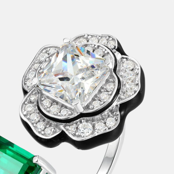 383#2.22 carat new geometric shape cultivated emerald green ring S925 silver plated 14k gold full inlaid colorful treasure flower finger ring European and American fashion light luxury - Image 4