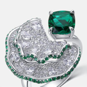 384#2.2 carat new geometric shape cultivated emerald green ring S925 silver plated 14k gold full inlaid colorful treasure flower finger ring European and American fashion light luxury