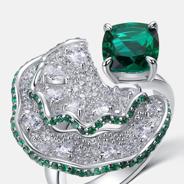 384#2.2 carat new geometric shape cultivated emerald green ring S925 silver plated 14k gold full inlaid colorful treasure flower finger ring European and American fashion light luxury