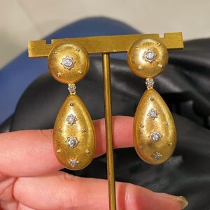 389#Original design s925 silver brushed medieval contrasting double bead earrings, fashionable retro light luxury Italian brushed micro inlaid design earrings