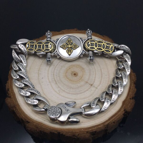 426#Factory wholesale s925 Pixiu King Kong pestle bracelet, men's and women's fashionable silver rotating nine palace eight retro bracelet, six character language bracelet - Image 4