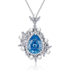 #281 S925 silver pear-shaped 11*15mm aquamarine high-carbon diamond teardrop pendant women's necklace