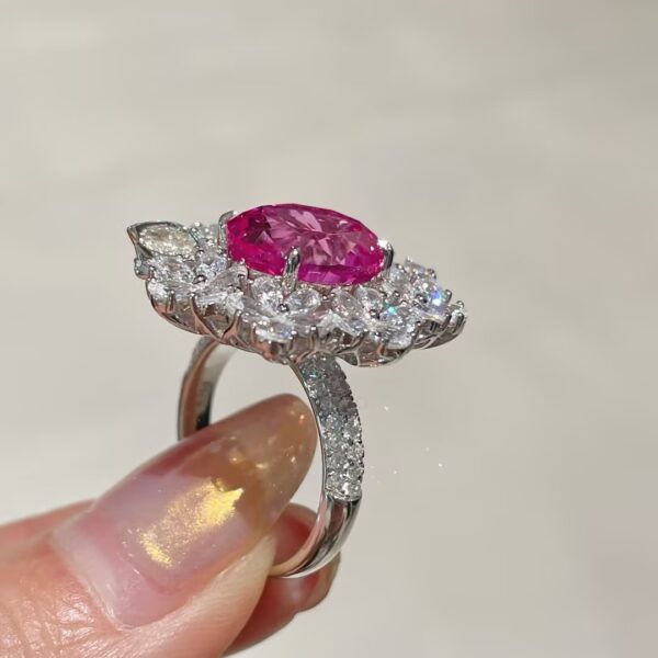 #161  925 silver gold-plated senior designer cultivates pink blue gemstone pigeon egg ring for female niche high-end light luxury style - Image 6