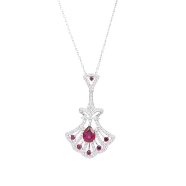 361#New S925 silver necklace cultivated ruby 1.25 carat fan-shaped pendant in stock wholesale - Image 5