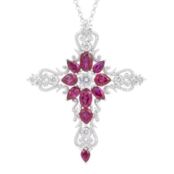 362#Cultivate ruby cross pendant S925 silver European and American minimalist high-end necklace spot wholesale - Image 2