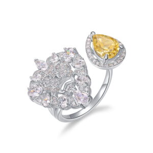 385#2.8 carat new water droplet shaped high carbon diamond ring S925 silver plated 14k gold full set colorful treasure flower finger ring European and American fashion light luxury