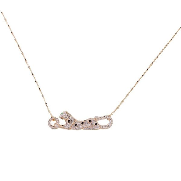 386#Gaoding New Product Spotted Leopard Necklace Plated with 14k Gold Enamel, Burnt Blue Black Flower, Full Diamond Gold Leopard Women's Clavicular Chain - Image 5