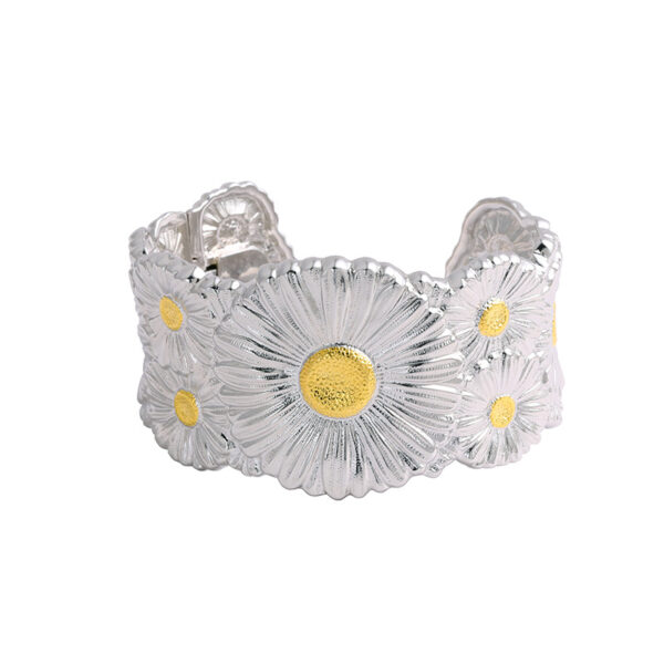 391#Italian 925 Silver Daisy Bracelet New Light Luxury Brushed Wide Edition Bracelet - Image 5