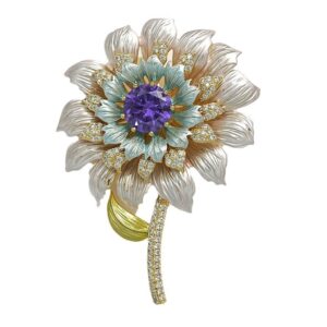 393#Luxurious Multi layer Sunflower Brooch Sparkling High Carbon Diamond Noble Jewelry High end Chest Flower