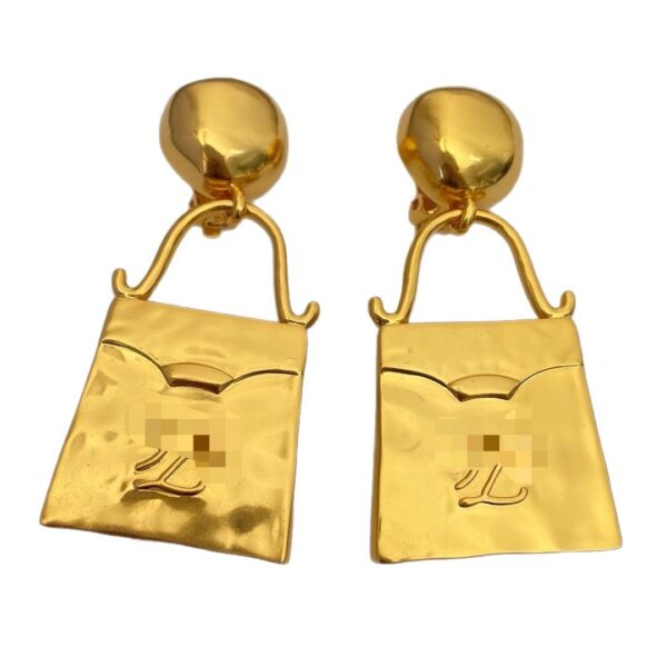 284#Vintage, retro style, palace style, plain gold, niche bag, personalized and fashionable shape, no ear holes, brass earrings - Image 7