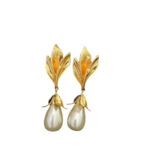 288#French style light luxury retro leaf flower pearl ear clip, simple temperament, fashionable personality, versatile earrings and earrings