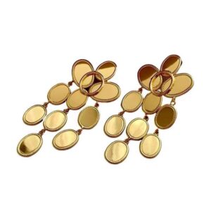 326#Fashionable oval tassel earrings 925 silver needle brass plated 24k gold designer round tassel high-end earrings