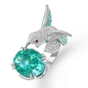 359#8-carat egg shaped 13 * 16 cultivated gemstone Paraiba designer high-end S925 silver ring