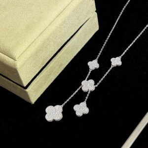 364#S925 silver large four leaf clover full diamond necklace ring, high-end designer, fashionable temperament, exquisite necklace