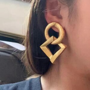 345#European and American fashion design gold brushed matte retro geometric ear clip vintage light luxury earrings