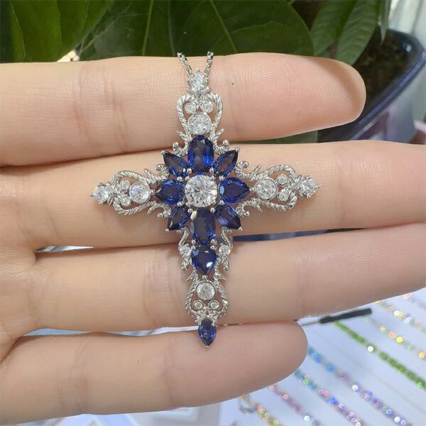 362#Cultivate ruby cross pendant S925 silver European and American minimalist high-end necklace spot wholesale - Image 3