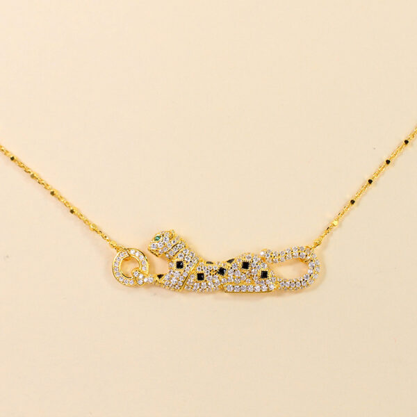 386#Gaoding New Product Spotted Leopard Necklace Plated with 14k Gold Enamel, Burnt Blue Black Flower, Full Diamond Gold Leopard Women's Clavicular Chain - Image 6