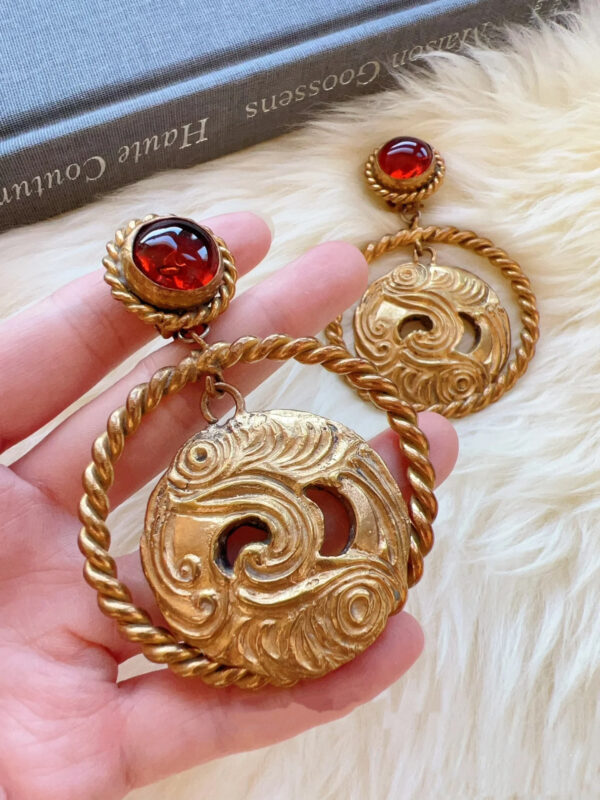 #317 Retro and High-end red glass earrings - Image 3