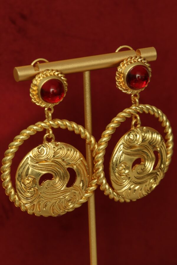 #317 Retro and High-end red glass earrings - Image 4