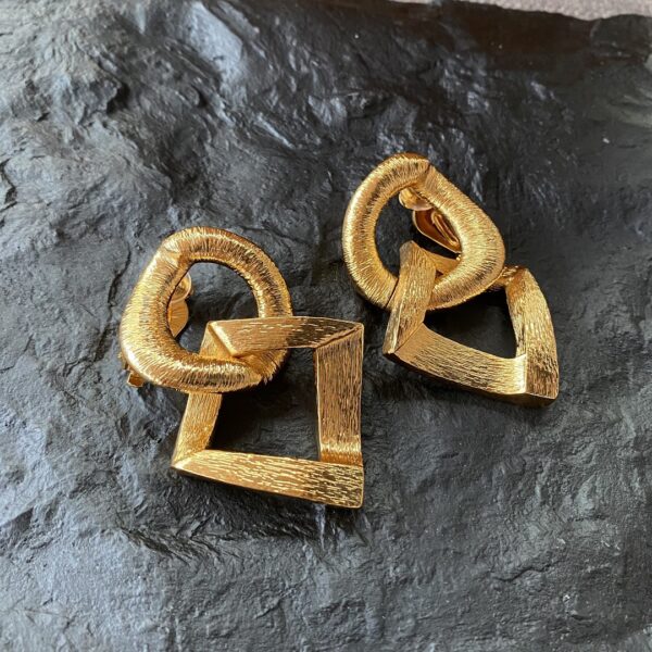 345#European and American fashion design gold brushed matte retro geometric ear clip vintage light luxury earrings - Image 4