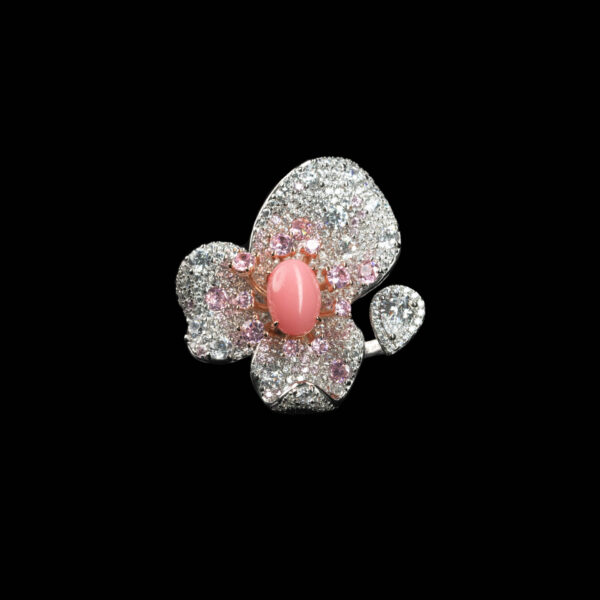 351#925 silver plated 14k gold ring with high carbon diamond, pink conch pearl, egg shaped flower, luxurious and versatile jewelry for girls - Image 2