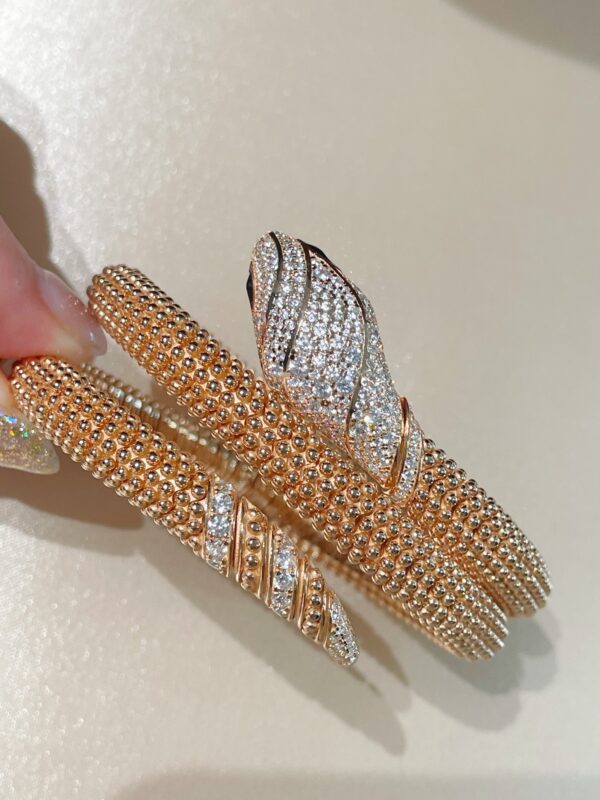 389#Original design 925 silver thick gold electroplated snake shaped elastic bracelet, assembled with antique rivets, cool and elegant python shaped bracelet - Image 8