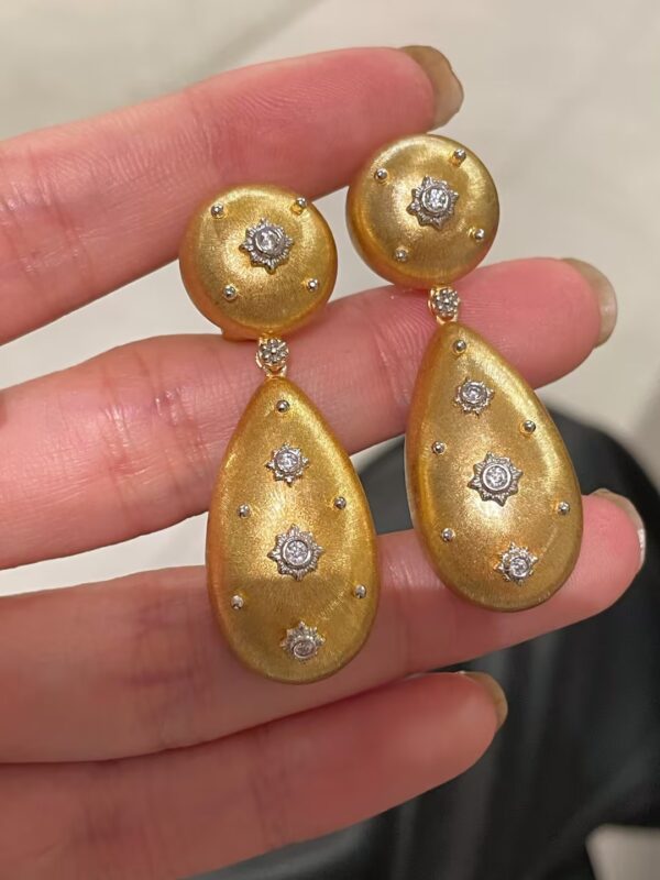389#Original design s925 silver brushed medieval contrasting double bead earrings, fashionable retro light luxury Italian brushed micro inlaid design earrings - Image 3