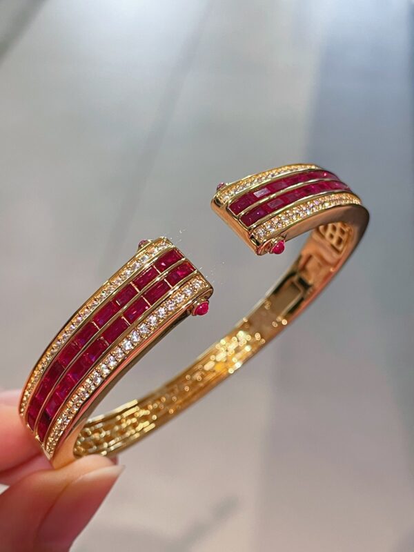 390#S925 silver plated 24k gold cultivated ruby colored bracelet for women, European, American, Middle Eastern luxury inlaid bracelet wholesale - Image 2