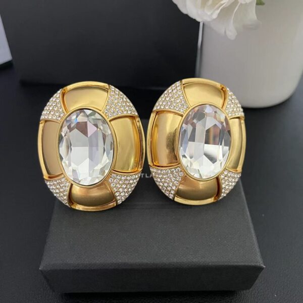 286#European and American designer's retro matte gold oval large crystal heavy industry earrings, light luxury fashion personality, high-end versatile earrings - Image 5